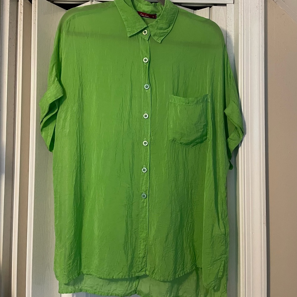 Barbara Lesser Lime Green Oversized Button Down Shirt